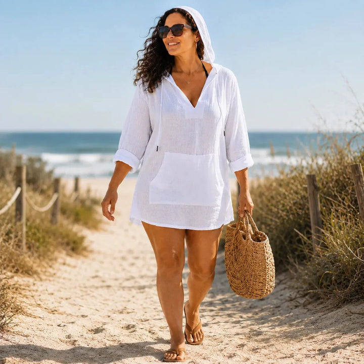 Muslina – Zachte V-hals Hoodie Zomer Top met Kangoeroezak