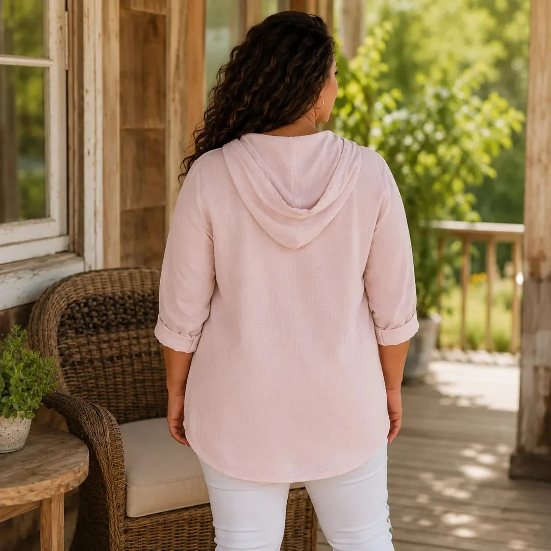 Muslina – Zachte V-hals Hoodie Zomer Top met Kangoeroezak