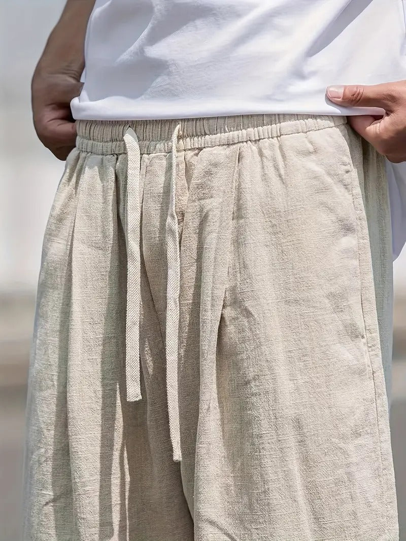 Linnen Broek Heren Wijde Pasvorm Elastische Taille Zakken