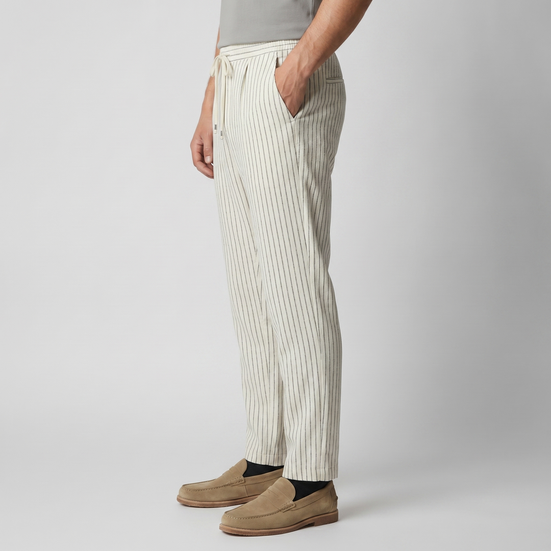 Linnen Katoen Broek Heren Pinstripe Drawstring Casual Zomer