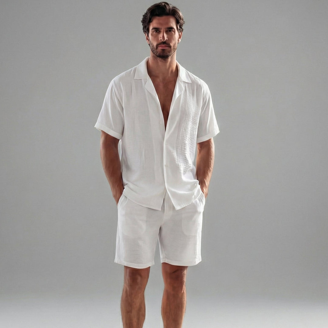 Linnen Set Heren Korte Mouwen Zomer Casual