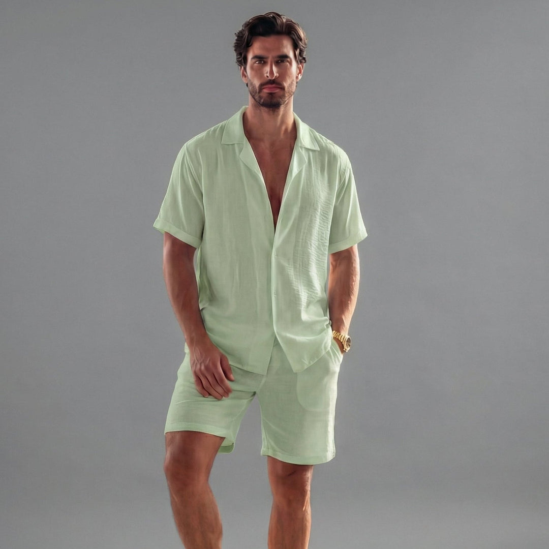 Linnen Set Heren Korte Mouwen Zomer Casual
