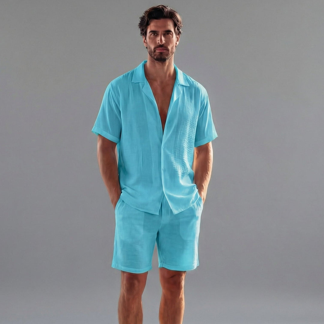 Linnen Set Heren Korte Mouwen Zomer Casual