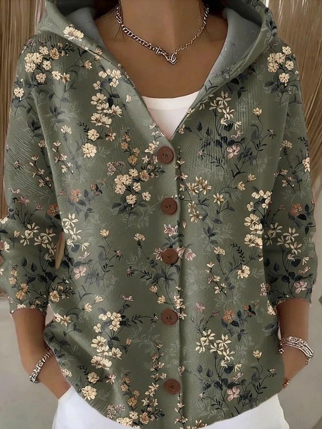 Dames Patchwork Hoodie Cardigan met Kleurrijk Patroon