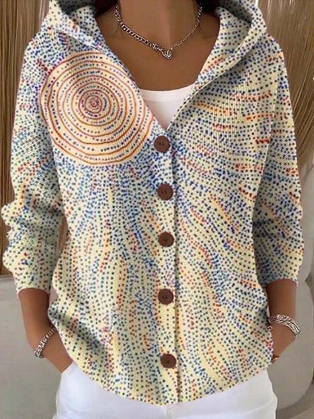 Dames Patchwork Hoodie Cardigan met Kleurrijk Patroon