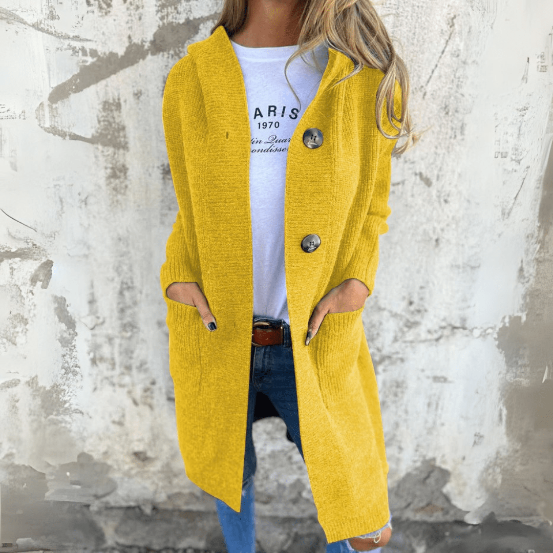 Dames Lange Knopen Cardigan met Staande Kraag