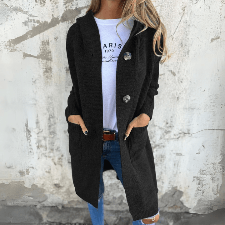 Dames Lange Knopen Cardigan met Staande Kraag