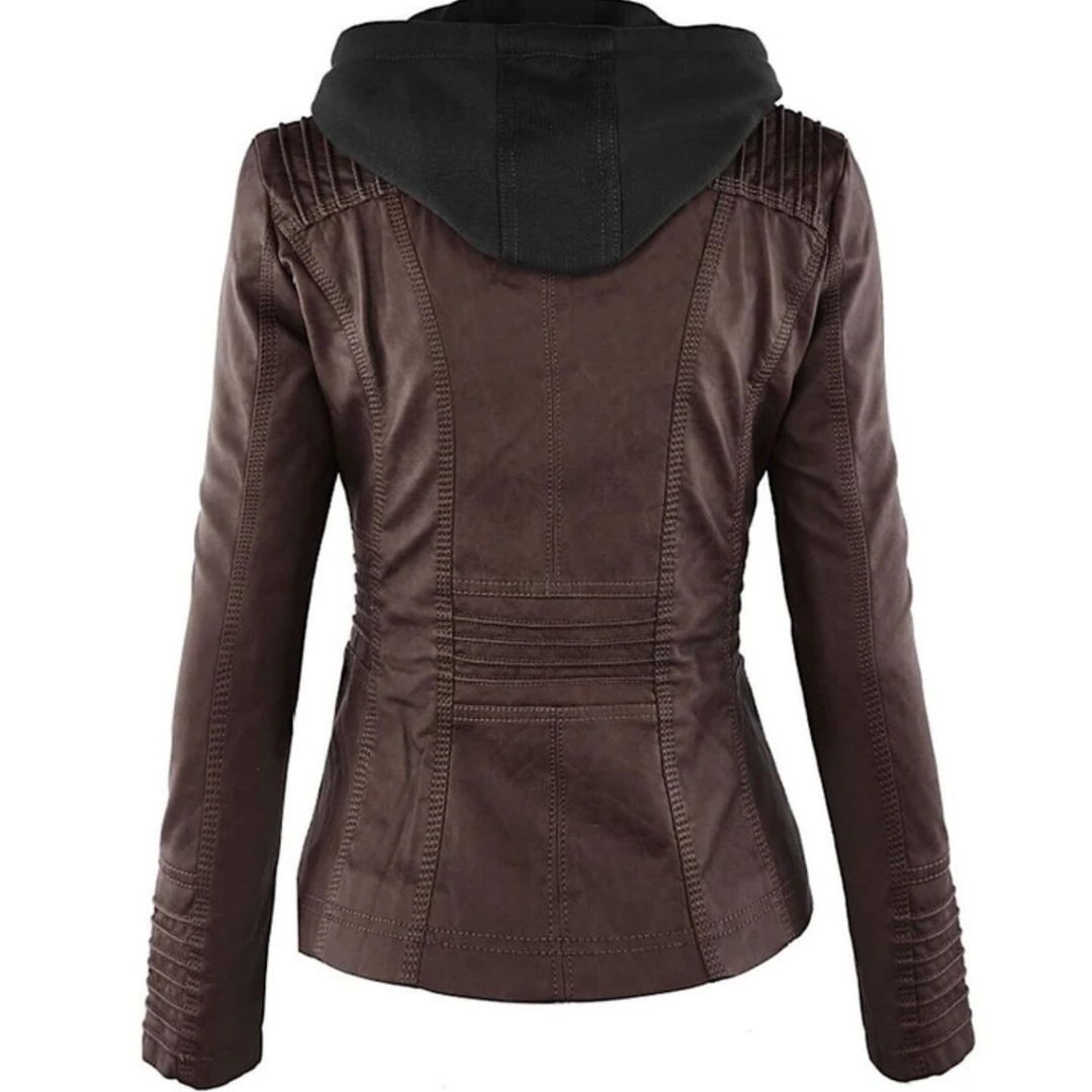 Lotte | Elegante leren dames jas met capuchon