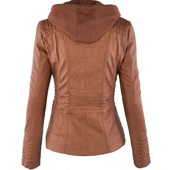 Lotte | Elegante leren dames jas met capuchon