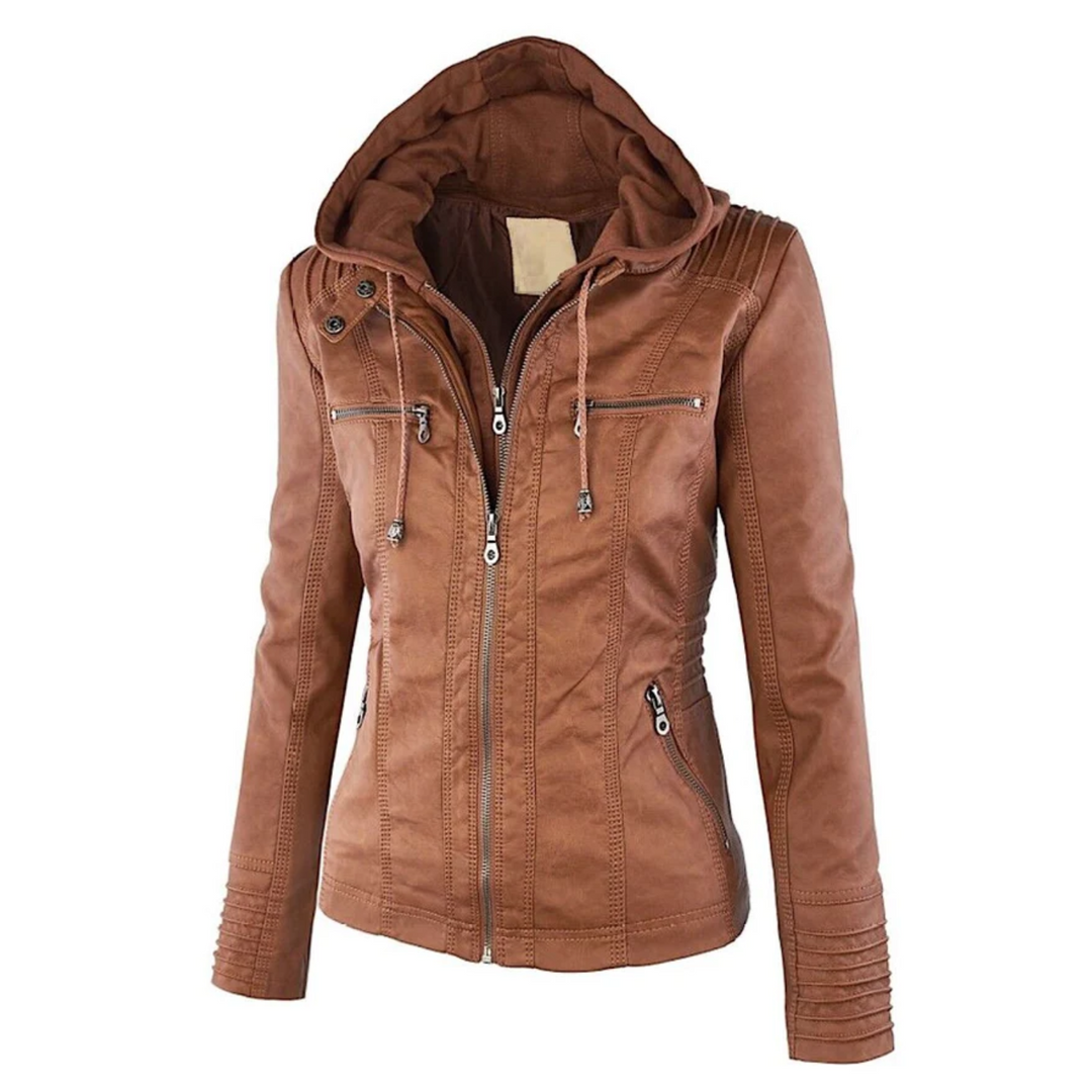 Lotte | Elegante leren dames jas met capuchon