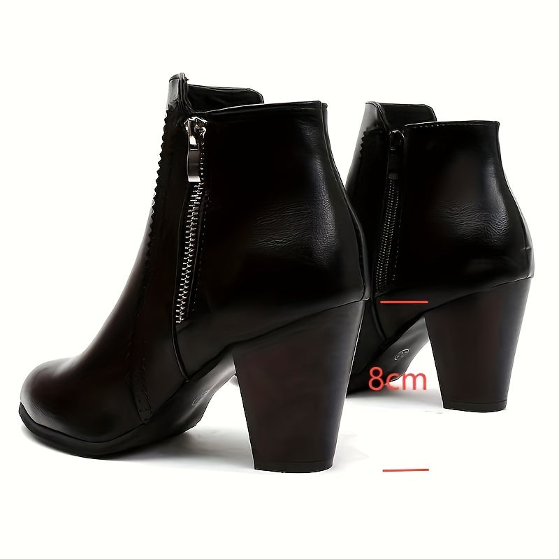 Lotte | Enkellaarsjes met ronde neus en chunky hak