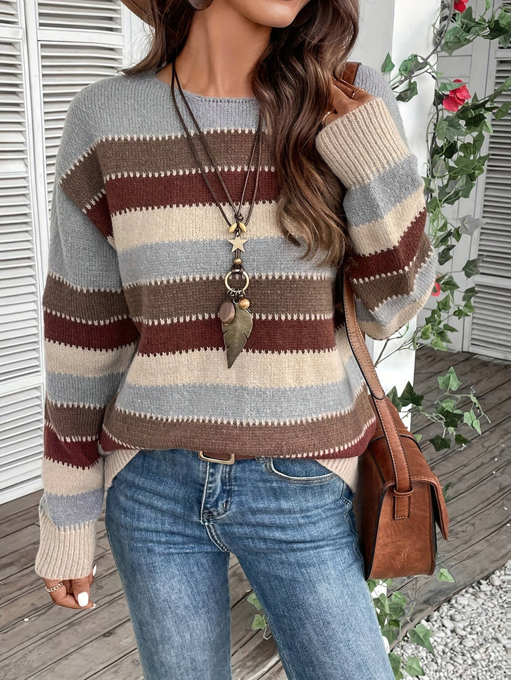 Lotte | Kleurrijke crew neck sweater met drop shoulder en lange mouw