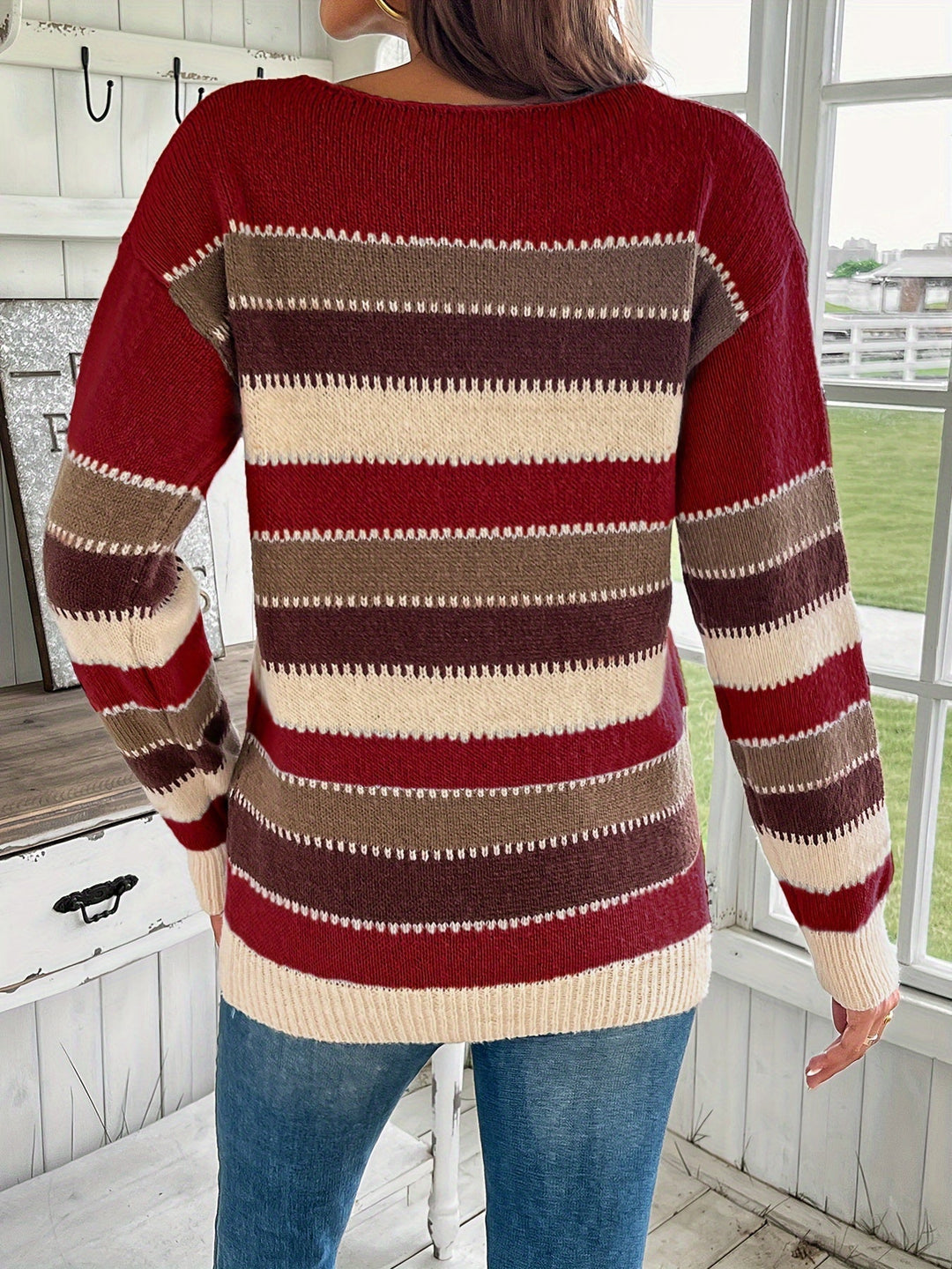 Lotte | Kleurrijke crew neck sweater met drop shoulder en lange mouw