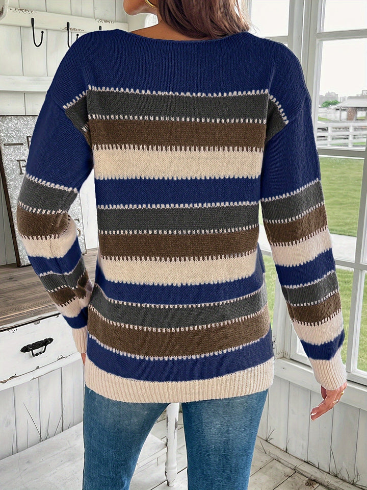 Lotte | Kleurrijke crew neck sweater met drop shoulder en lange mouw