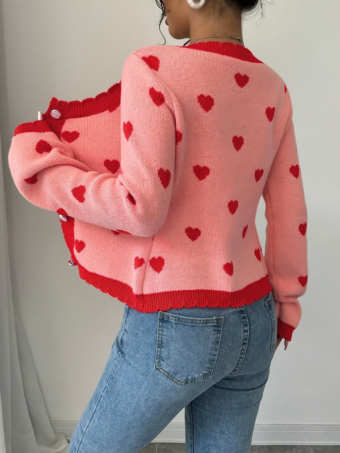 Lotte | Stijlvol damesvest met hartjespatroon in chique rood & roze