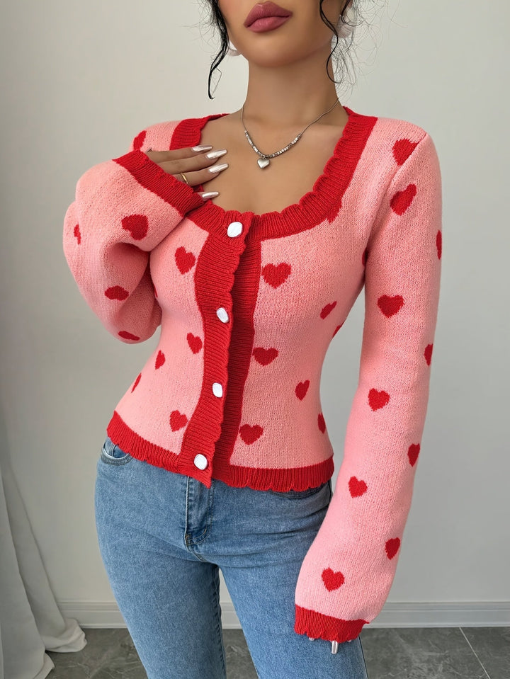 Lotte | Stijlvol damesvest met hartjespatroon in chique rood & roze