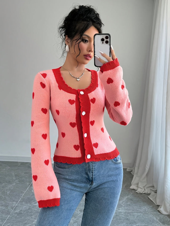 Lotte | Stijlvol damesvest met hartjespatroon in chique rood & roze