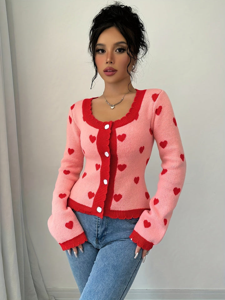 Lotte | Stijlvol damesvest met hartjespatroon in chique rood & roze