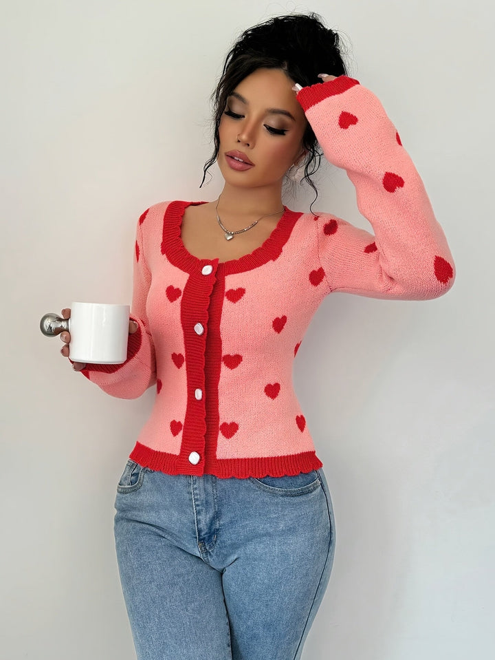 Lotte | Stijlvol damesvest met hartjespatroon in chique rood & roze