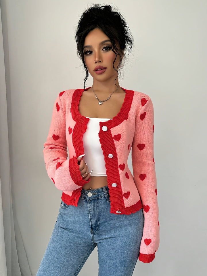 Lotte | Stijlvol damesvest met hartjespatroon in chique rood & roze