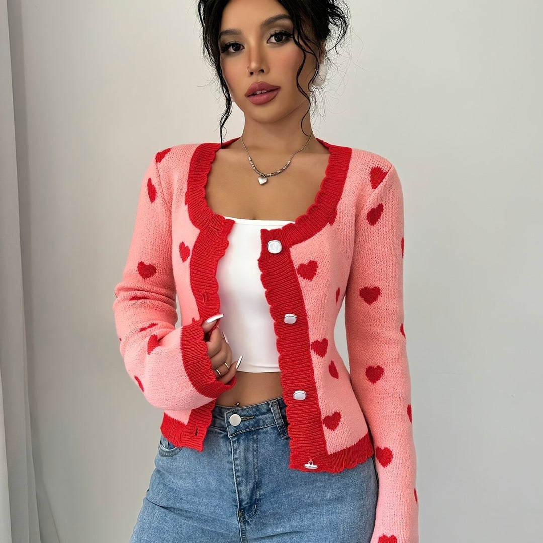 Lotte | Stijlvol damesvest met hartjespatroon in chique rood & roze