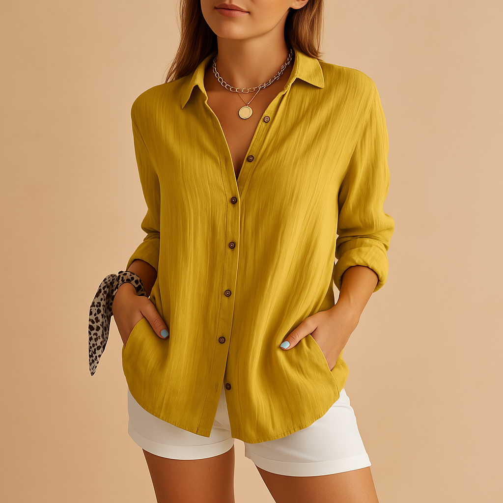 Zachte Dames Losse Blouse Met Knopen En Lange Mouwen