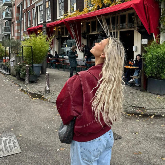 Dames Rode Oversized Bomberjack