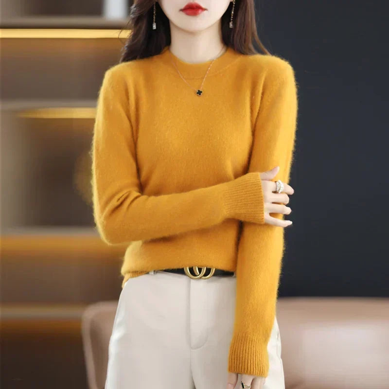Lyrawea Dames 100% Kasjmier O-Hals Trui Slim Fit