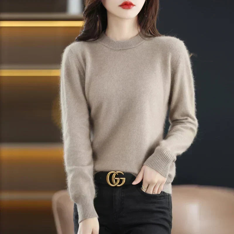 Lyrawea Dames 100% Kasjmier O-Hals Trui Slim Fit