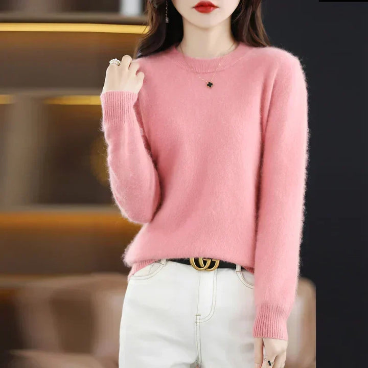 Lyrawea Dames 100% Kasjmier O-Hals Trui Slim Fit