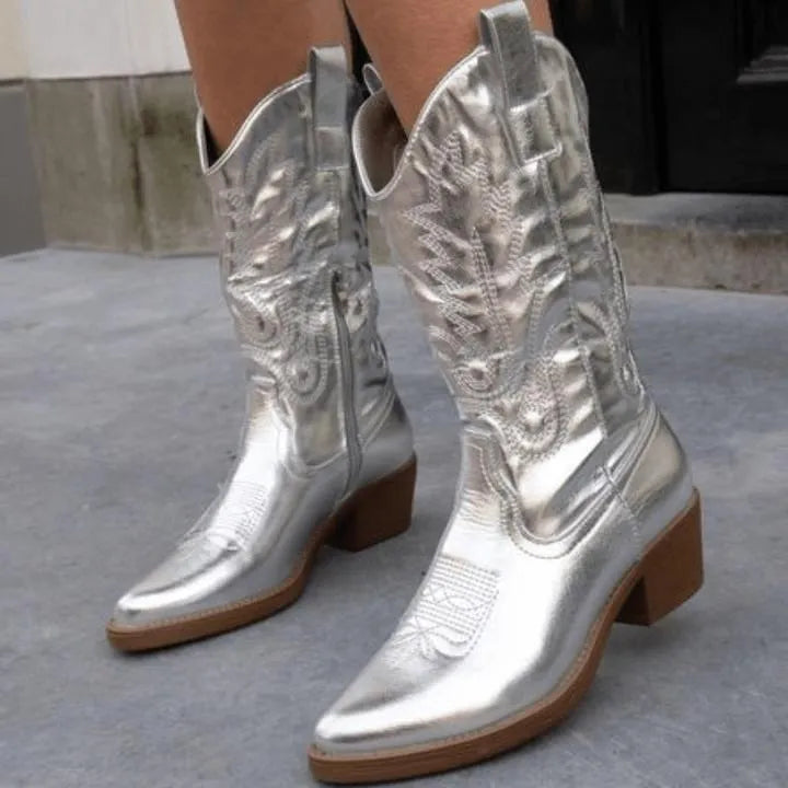 Cowboylaarzen voor Dames Halfhoog met Rits Puntneus en Lage Hak