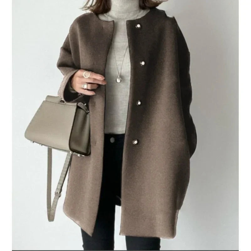 Vrouwen Elegante Oversized Knop Voor Winterjas