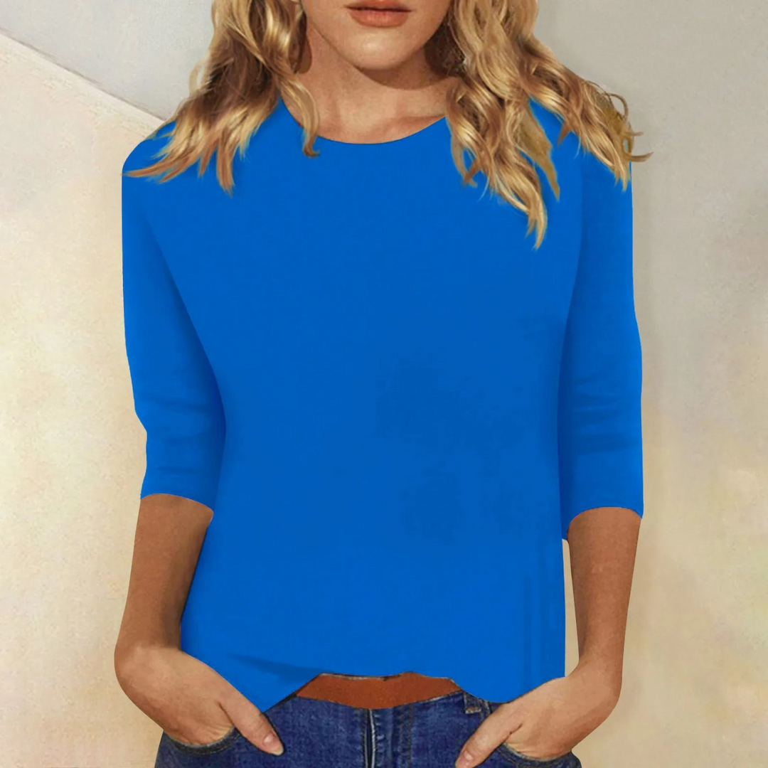 Maya | Effen gekleurd damesshirt met ronde hals en lange mouwen