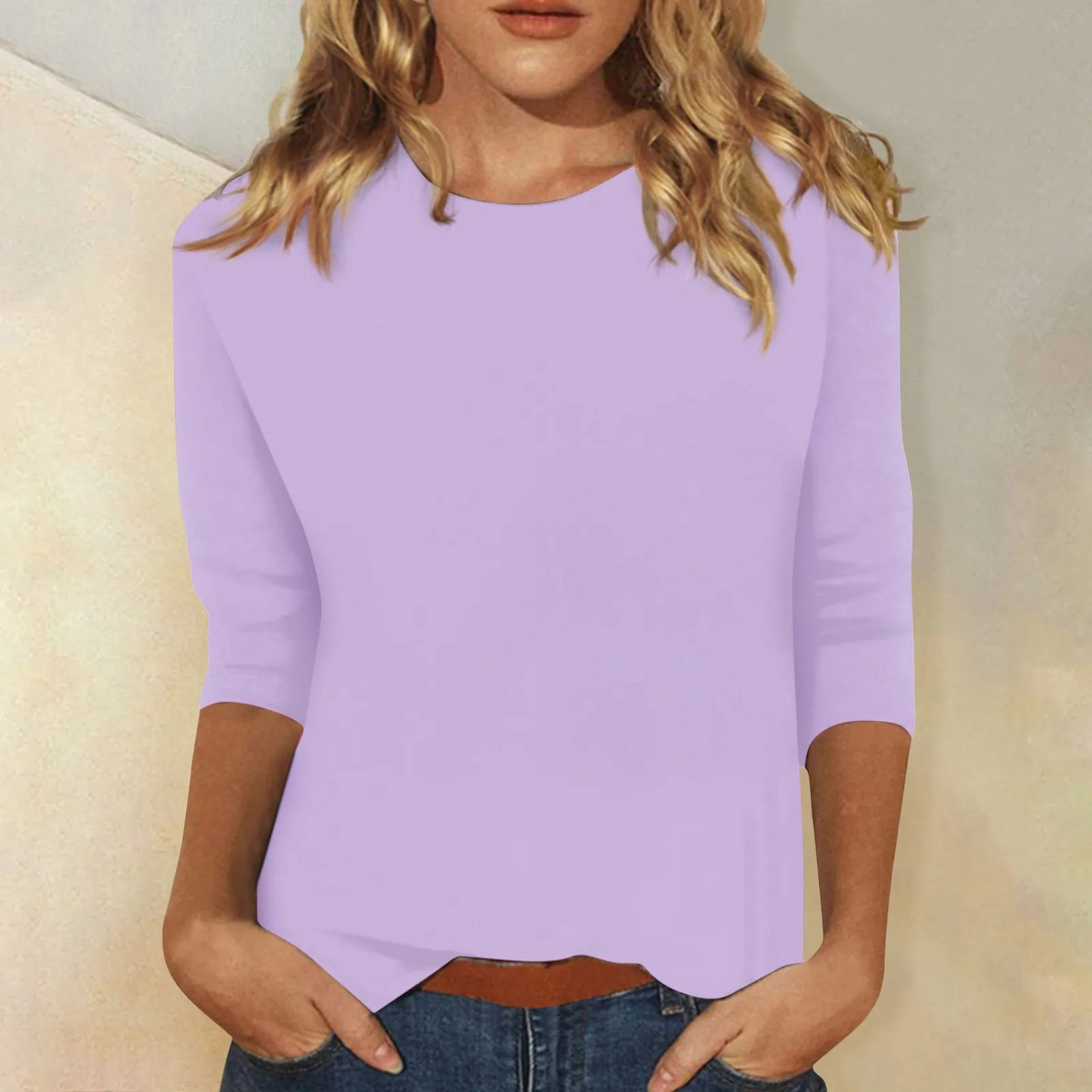 Maya | Effen gekleurd damesshirt met ronde hals en lange mouwen