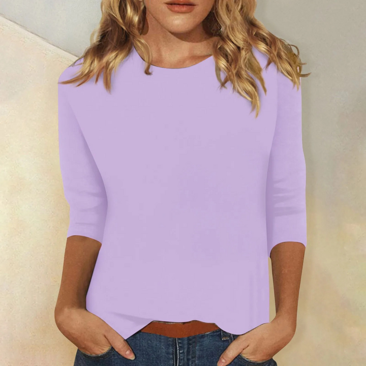 Maya | Effen gekleurd damesshirt met ronde hals en lange mouwen