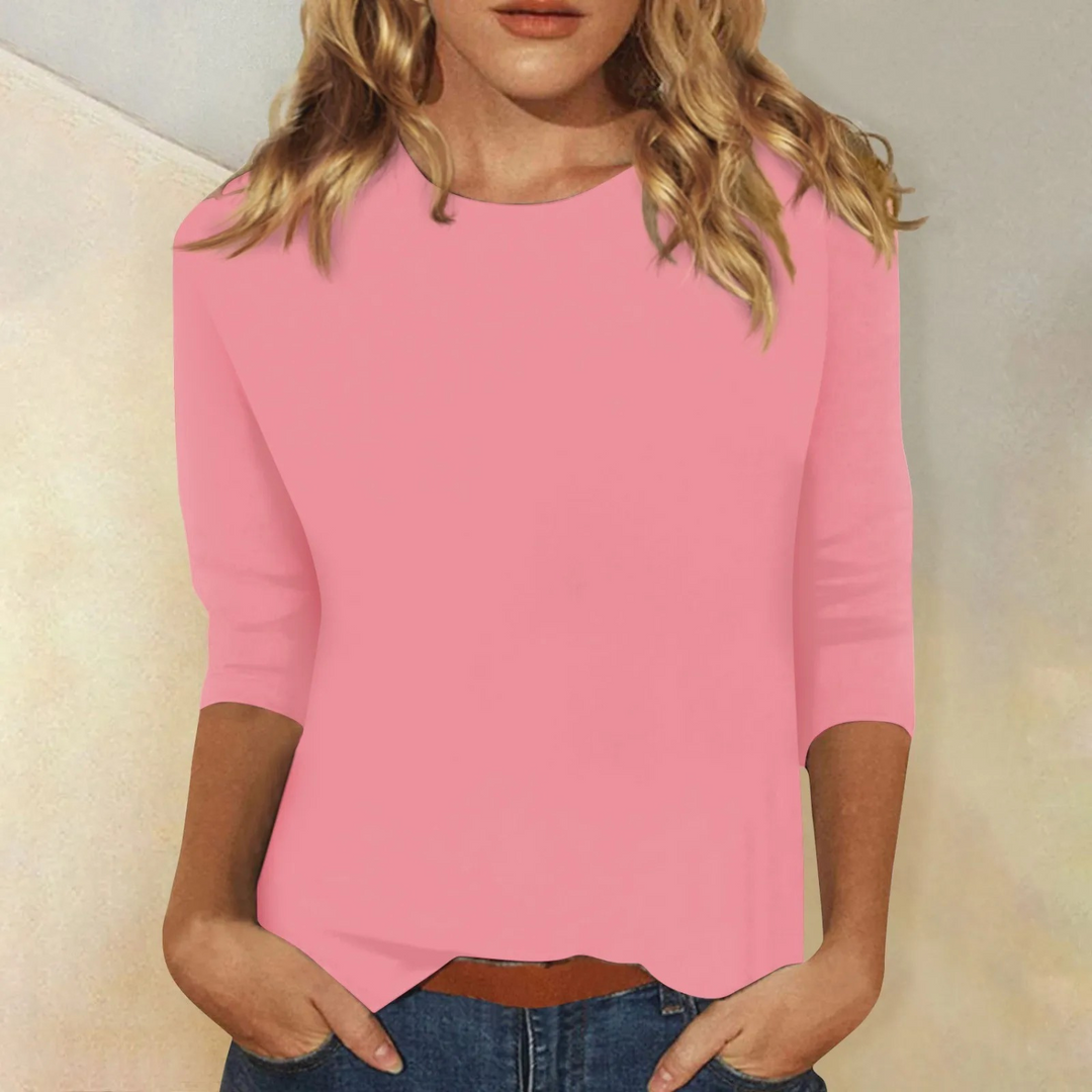Maya | Effen gekleurd damesshirt met ronde hals en lange mouwen