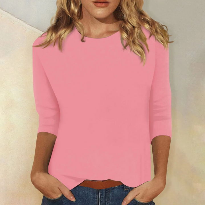 Maya | Effen gekleurd damesshirt met ronde hals en lange mouwen