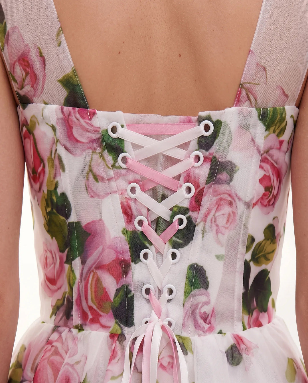 Midi Jurk Dames Bloemenprint Organza Hartvormig Lijfje
