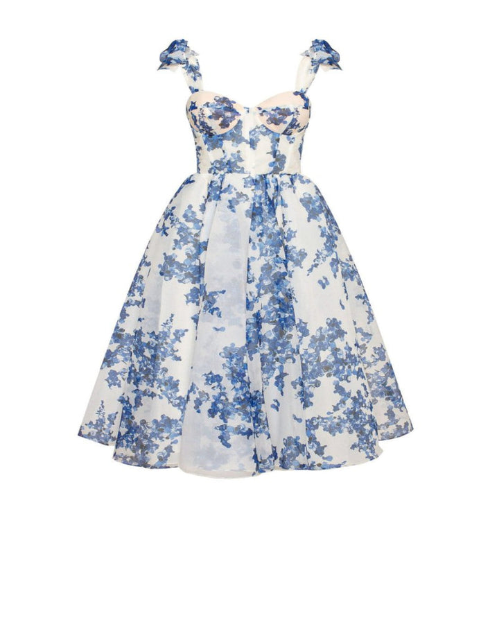 Midi Jurk Dames Bloemenprint Organza Hartvormig Lijfje