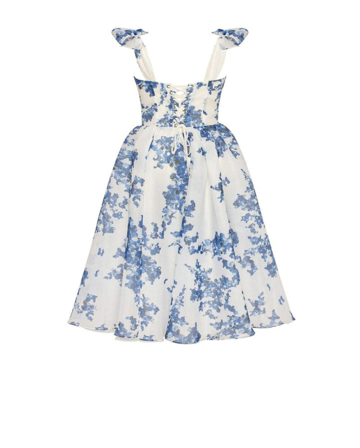 Midi Jurk Dames Bloemenprint Organza Hartvormig Lijfje