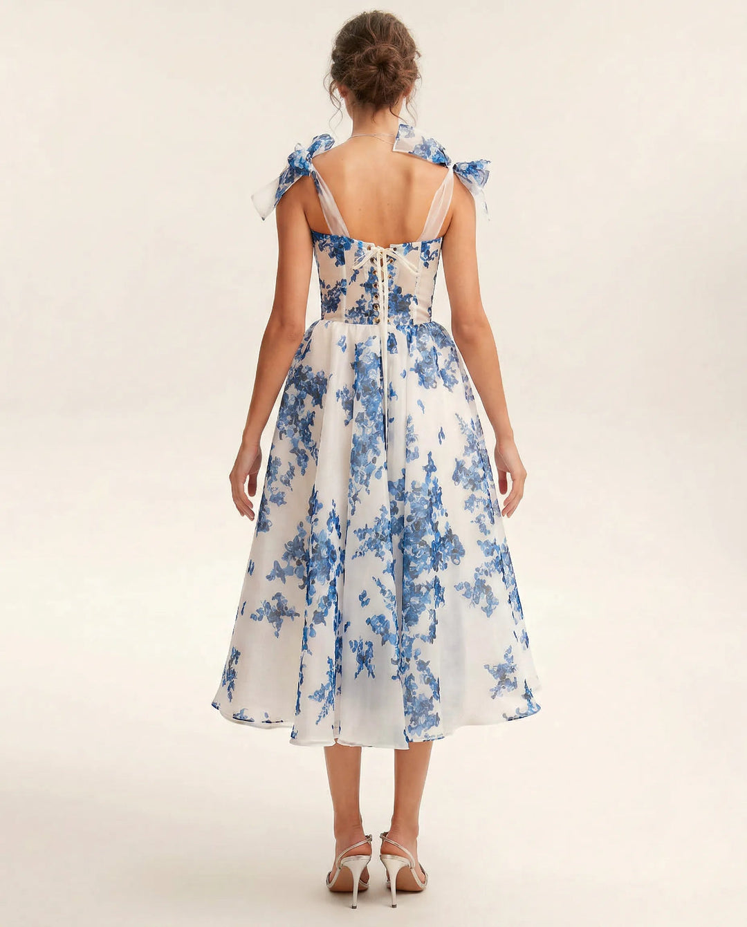 Midi Jurk Dames Bloemenprint Organza Hartvormig Lijfje