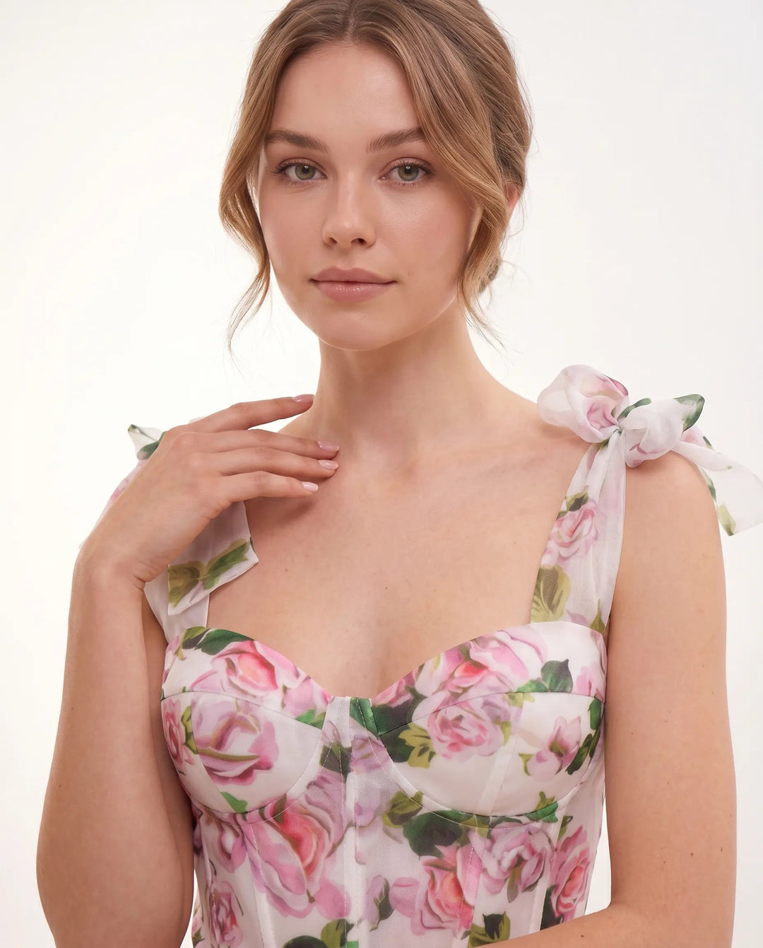 Midi Jurk Dames Bloemenprint Organza Hartvormig Lijfje