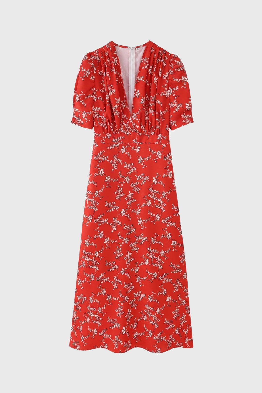 Midi Jurk Dames Bloemenprint V-hals Korte Mouwen Getailleerd