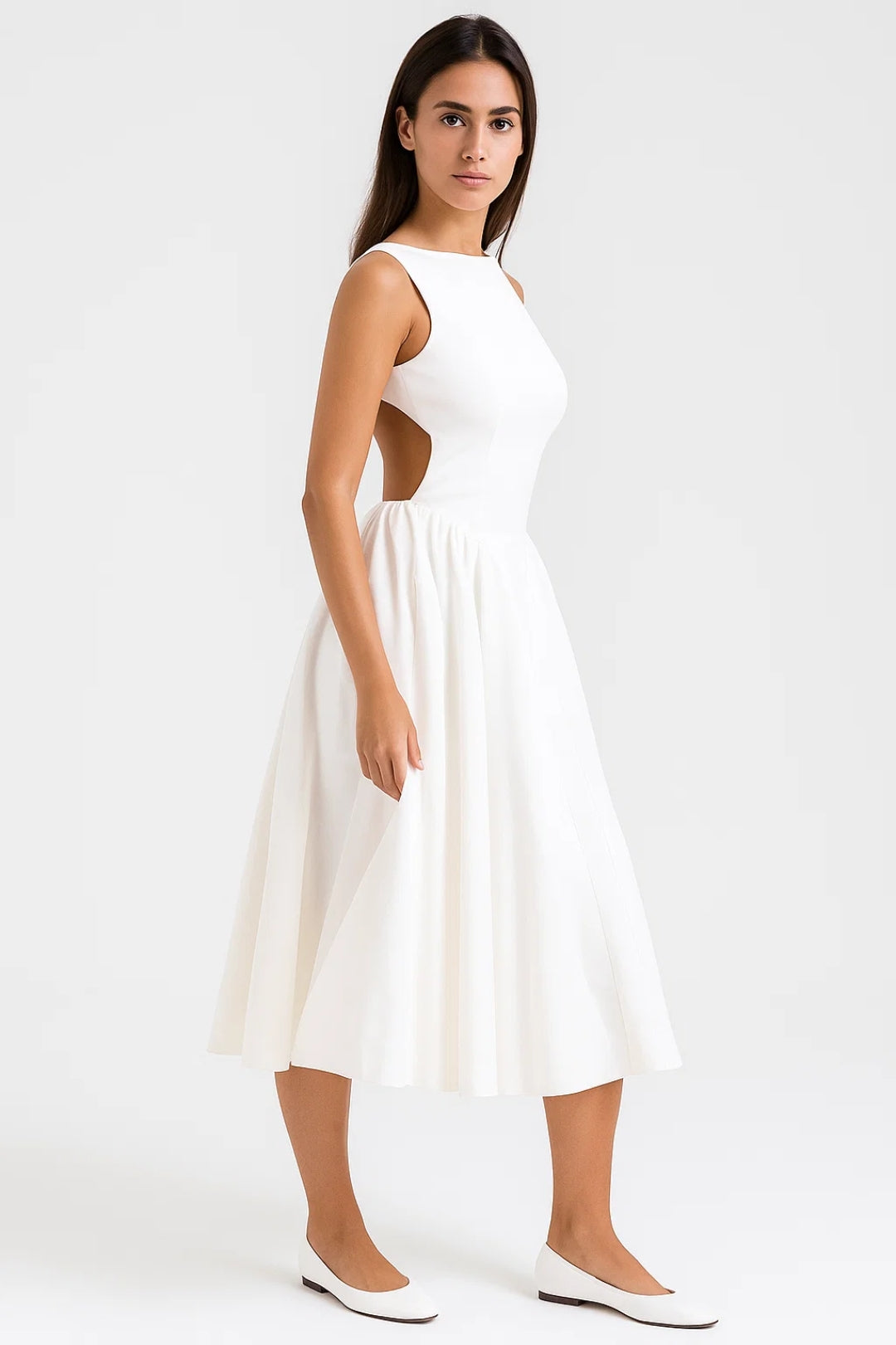 Midi Jurk Dames Open Rug Aansluitend Casual Zomer