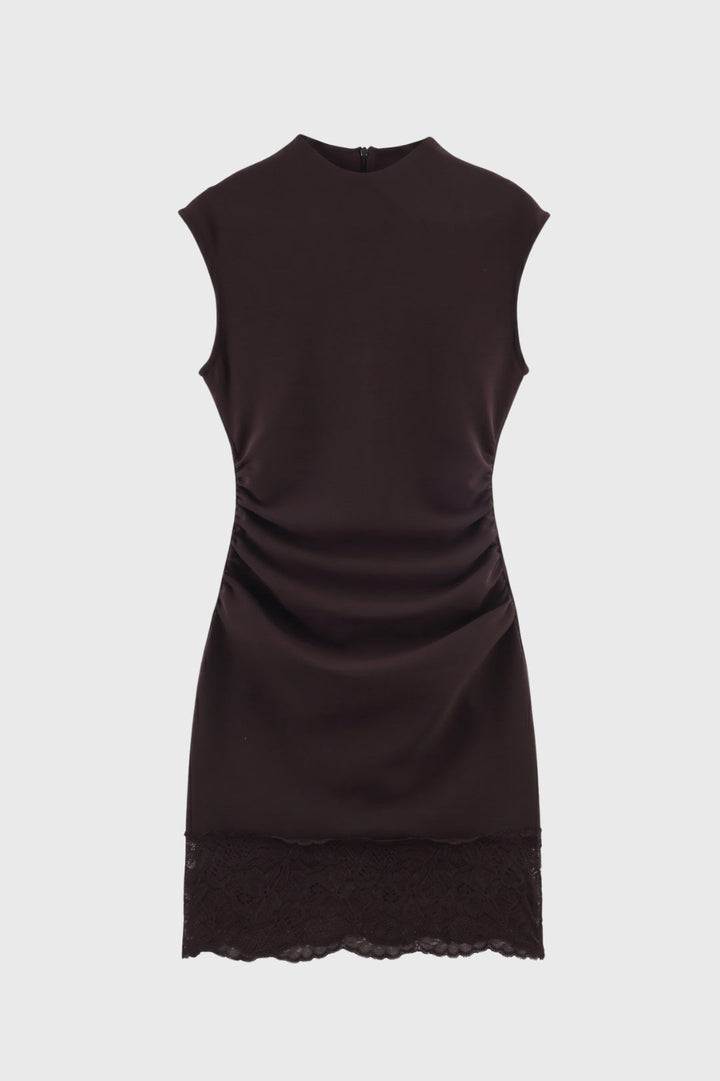Mini Jurk Dames Getailleerd Mouwloos Kanten Zoom