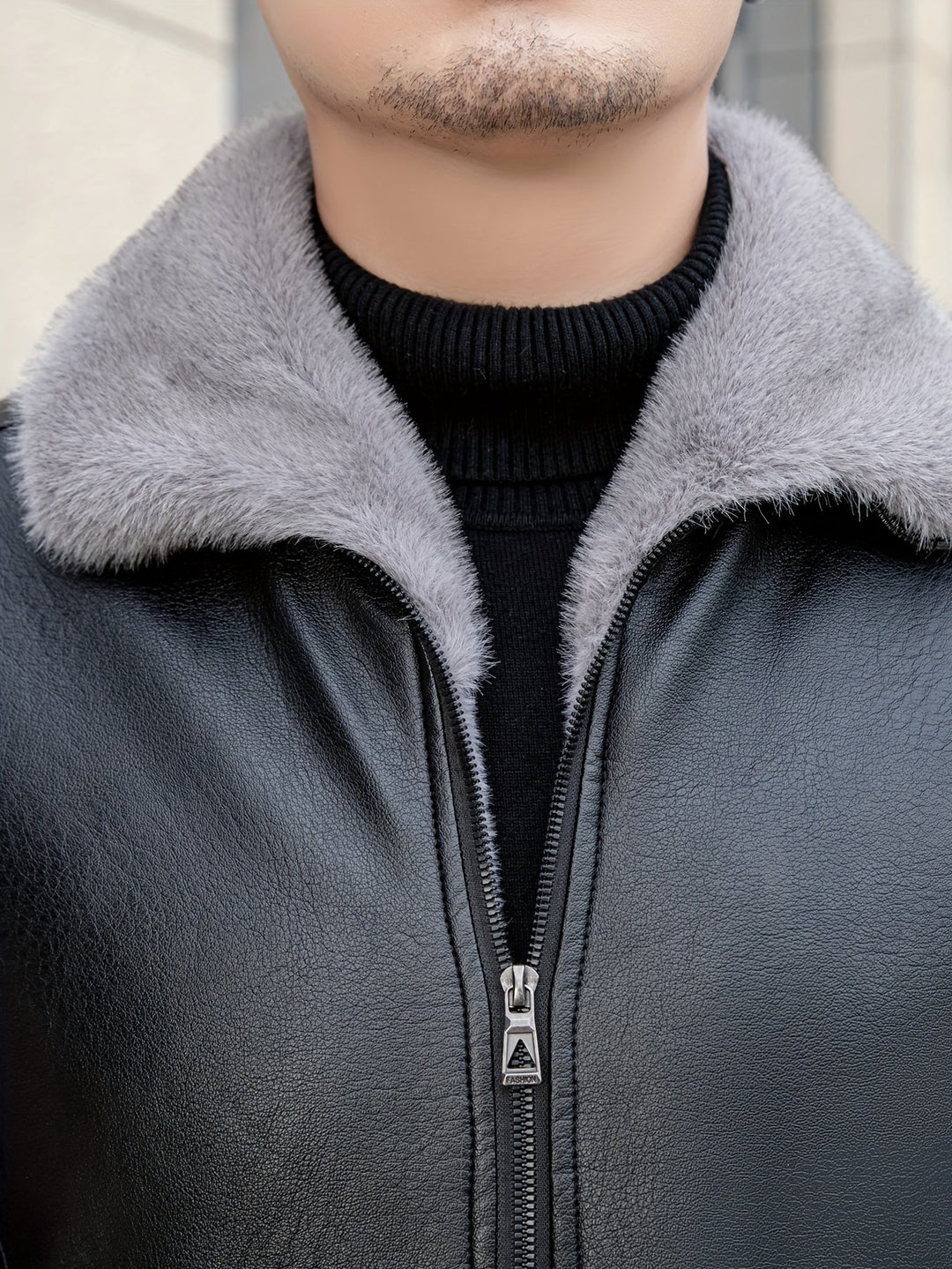 Niels | Warm fleece PU-jack in effen kleur