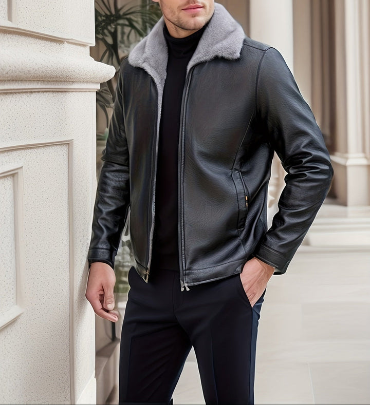 Niels | Warm fleece PU-jack in effen kleur