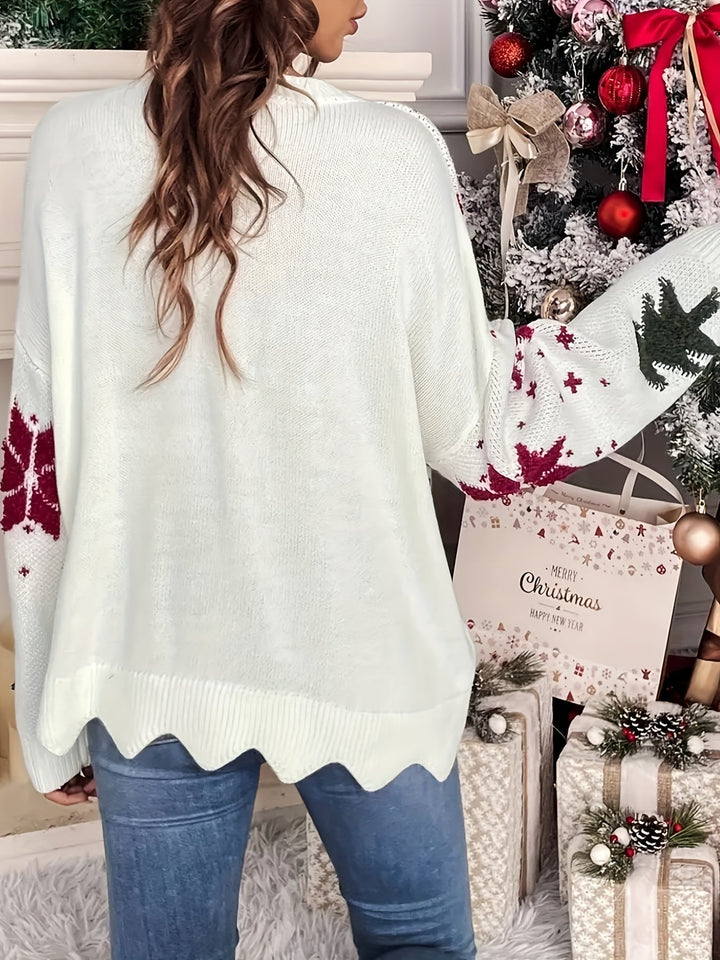 Nina | Casual kerstboompatroon pullover met ronde hals en lange mouwen