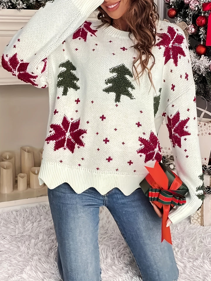Nina | Casual kerstboompatroon pullover met ronde hals en lange mouwen