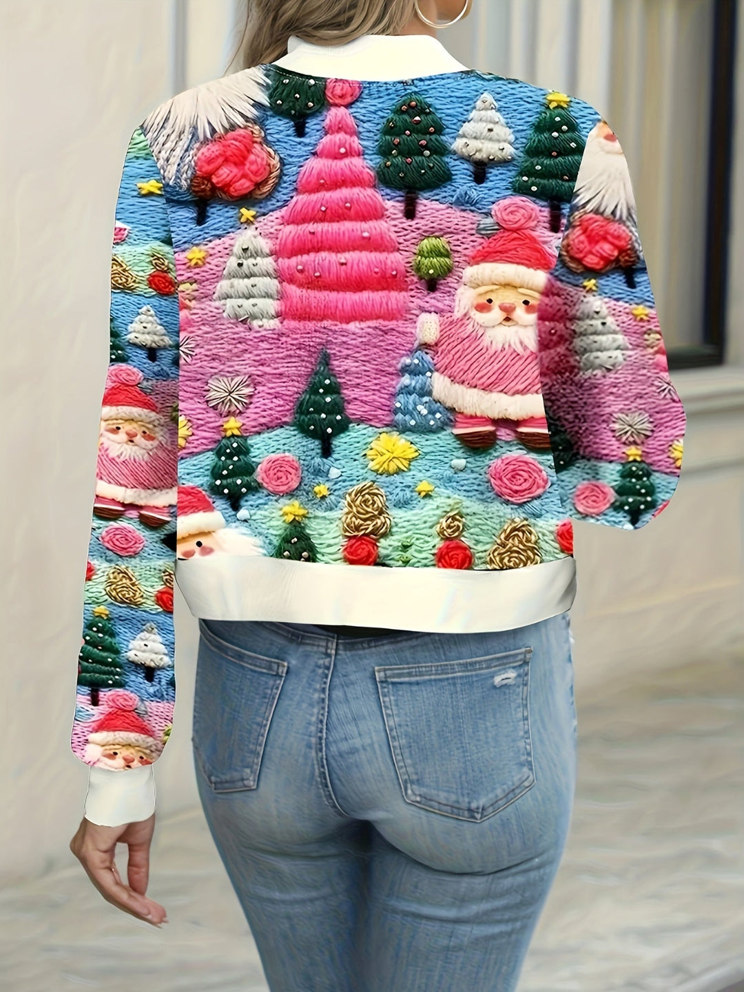 Nina | Casual kerstprint bomberjack met lange mouw en rits